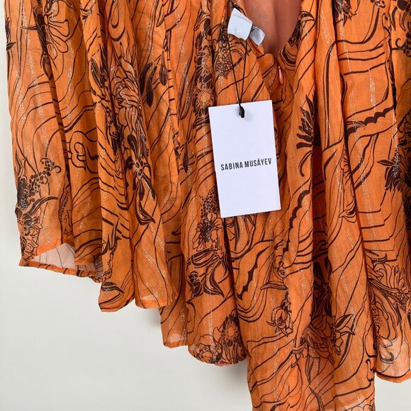 Sabina Musayev Caroline Mini Dress Silk Chiffon Flare Bell Long Sleeve Open Back - Picture 7 of 12